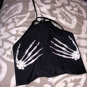 Skull black tie up crop top